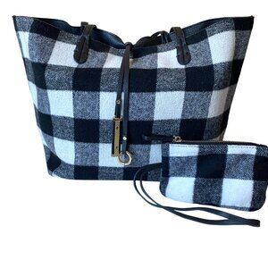 Black and White Checkered Tote Bag Set